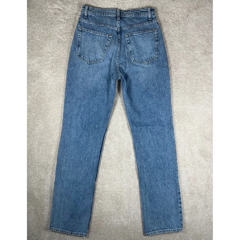 Reformation Camille Rowe Mid Rise Relaxed Straight Jeans Blue 26 Medium Wash